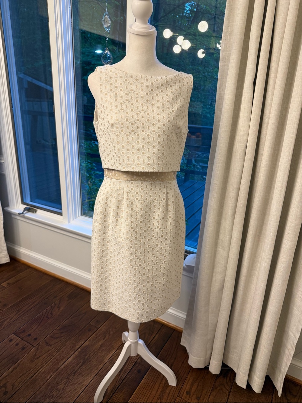 Tahari Arthur S Levine Ivory Eyelet Midi Dress